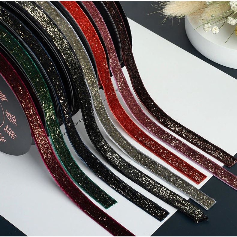 10mm Gold and Silver Wire Velvet Ribbon Wedding Party Decoration Handmade Ribbon Gift Wrapping Hair 葱绒头饰闪亮织带(2074L) - Image 6