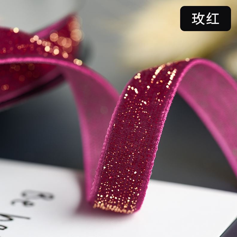10mm Gold and Silver Wire Velvet Ribbon Wedding Party Decoration Handmade Ribbon Gift Wrapping Hair 葱绒头饰闪亮织带(2074L) - Image 18