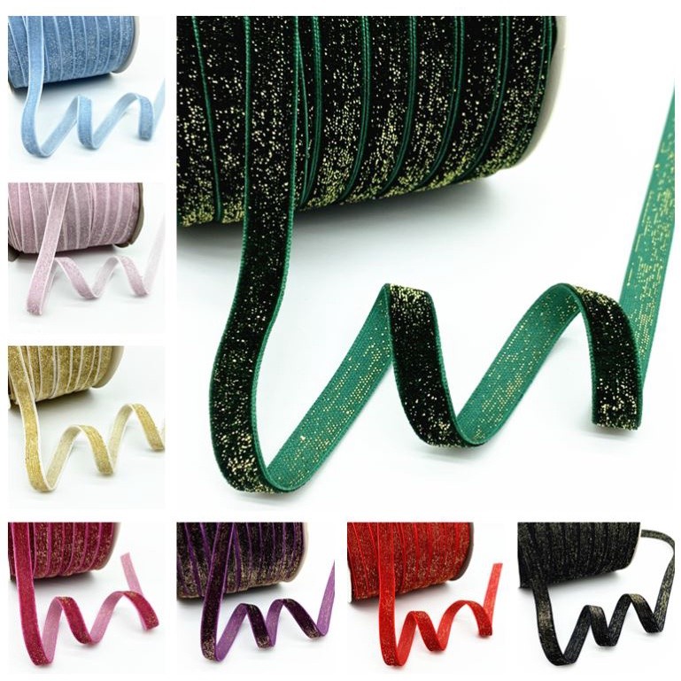 10mm Gold and Silver Wire Velvet Ribbon Wedding Party Decoration Handmade Ribbon Gift Wrapping Hair 葱绒头饰闪亮织带(2074L)