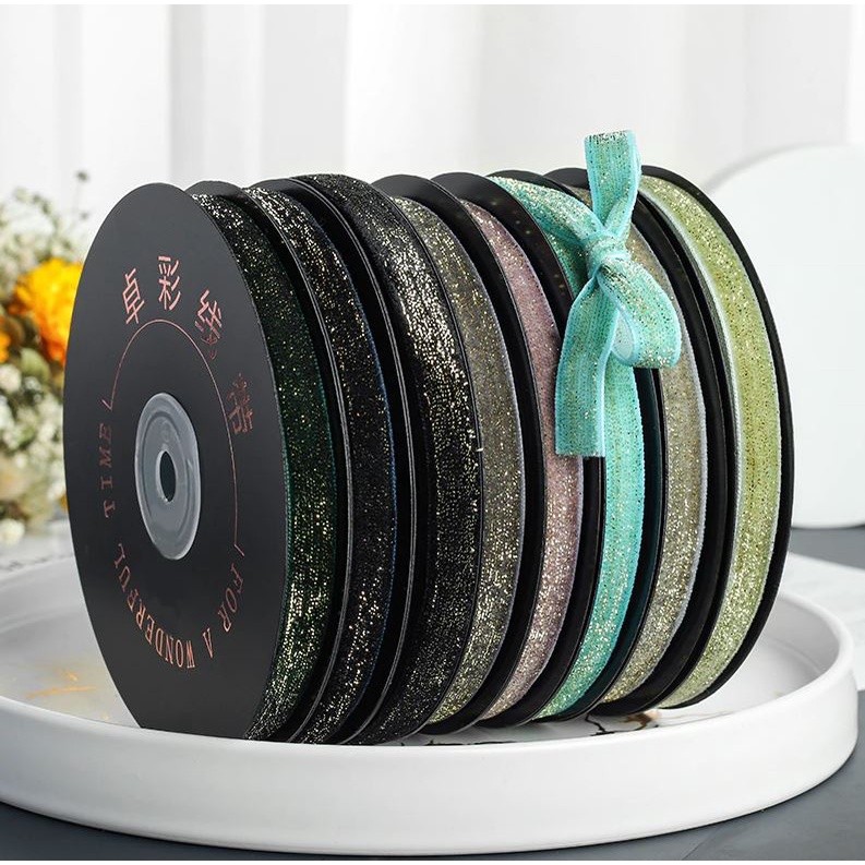 10mm Gold and Silver Wire Velvet Ribbon Wedding Party Decoration Handmade Ribbon Gift Wrapping Hair 葱绒头饰闪亮织带(2074L) - Image 7