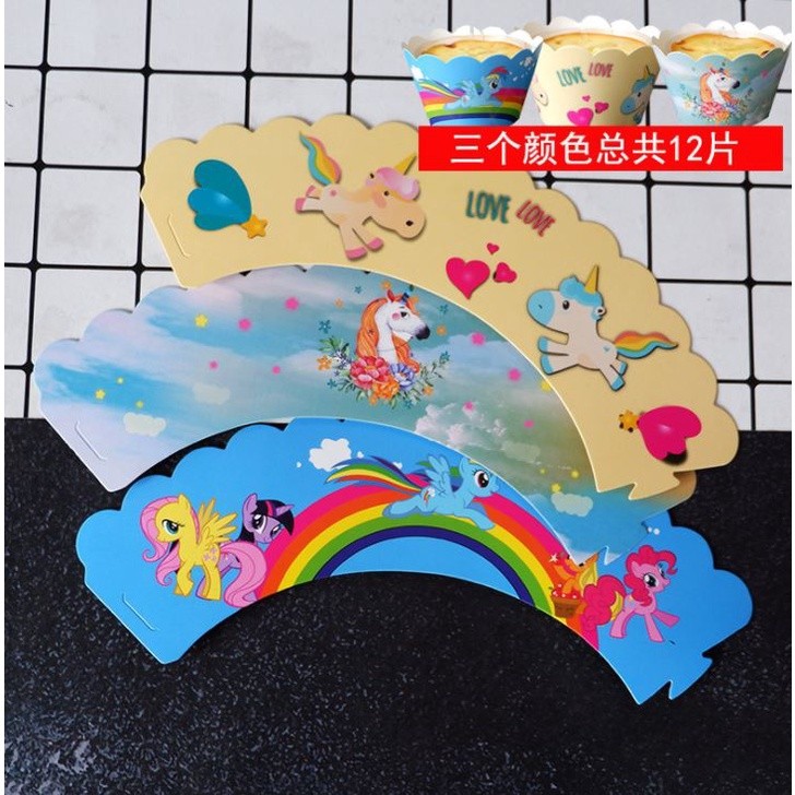 12PCS Cartoon Cake Toppers Rim Cute Cupcake Wraps Wedding Dessert Cups Children's Birthday Party Kids Gift Table (1143L) - Image 14