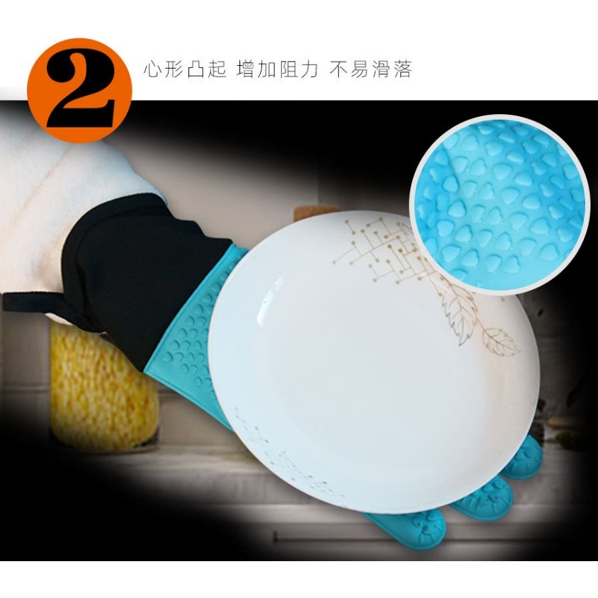 Double Layer Oven Gloves Heat Resistant Baking Gloves with Silicone and Cotton Kitchen Gloves Flexible隔热手套 微波炉硅胶(2182L) - Image 4