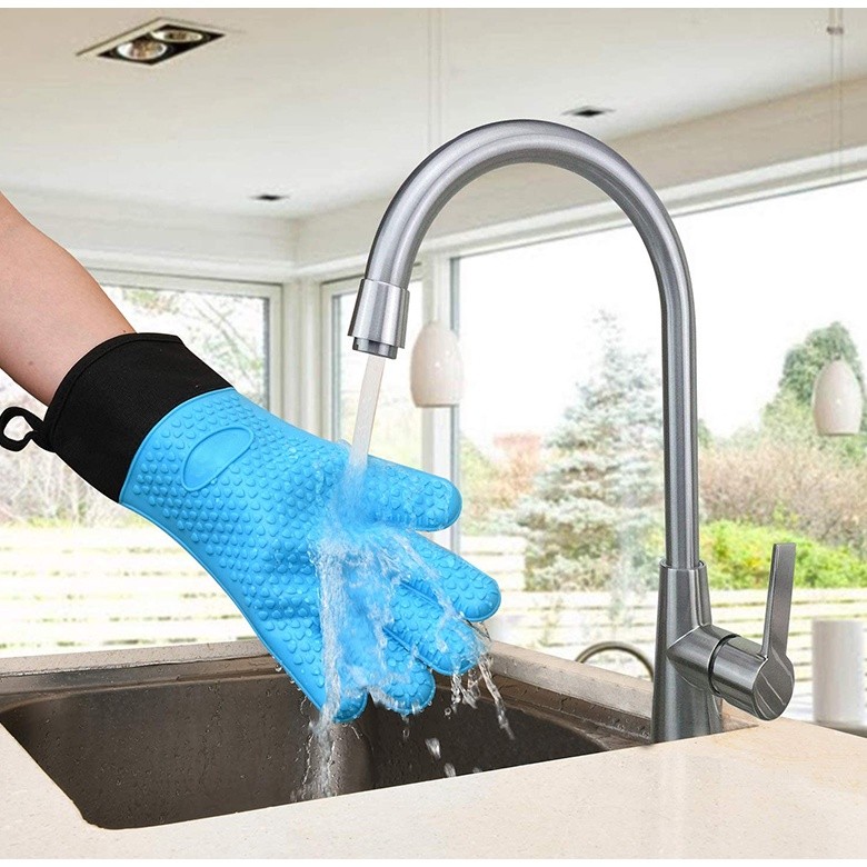 Double Layer Oven Gloves Heat Resistant Baking Gloves with Silicone and Cotton Kitchen Gloves Flexible隔热手套 微波炉硅胶(2182L) - Image 2