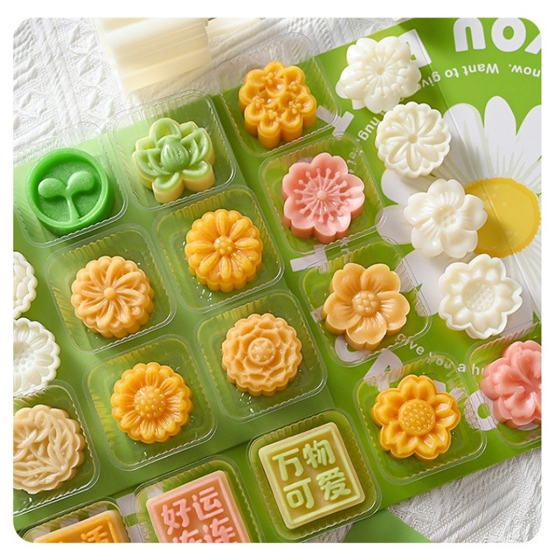 30g Mini Flower Moon Cake Mold Mung Bean Cake Daisy Sunflower Lotus Shape Cookie Stamp Mid-Autumn手压立体压花点心糕点烘焙磨具(2227L)