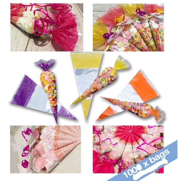 100pcs 18*37cm Large Cello Cone Sweet Treat Display Favor Gift Party Bags Clear Colour (2196L) - Image 2