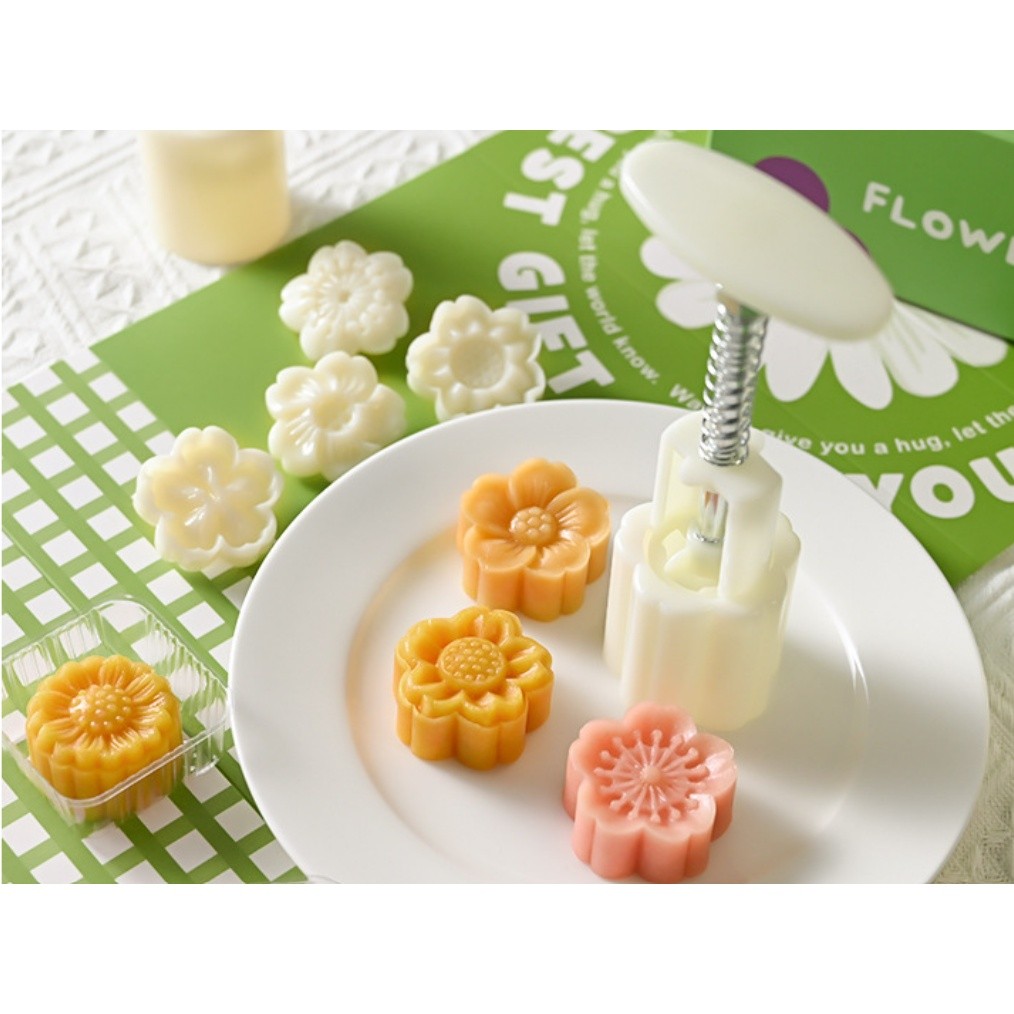 30g Mini Flower Moon Cake Mold Mung Bean Cake Daisy Sunflower Lotus Shape Cookie Stamp Mid-Autumn手压立体压花点心糕点烘焙磨具(2227L) - Image 5