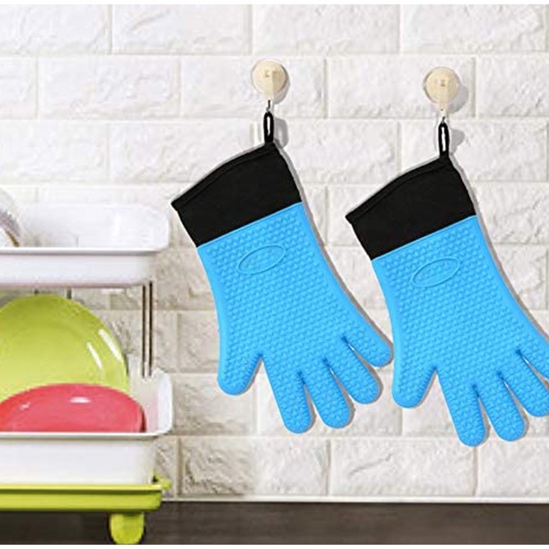 Double Layer Oven Gloves Heat Resistant Baking Gloves with Silicone and Cotton Kitchen Gloves Flexible隔热手套 微波炉硅胶(2182L) - Image 3