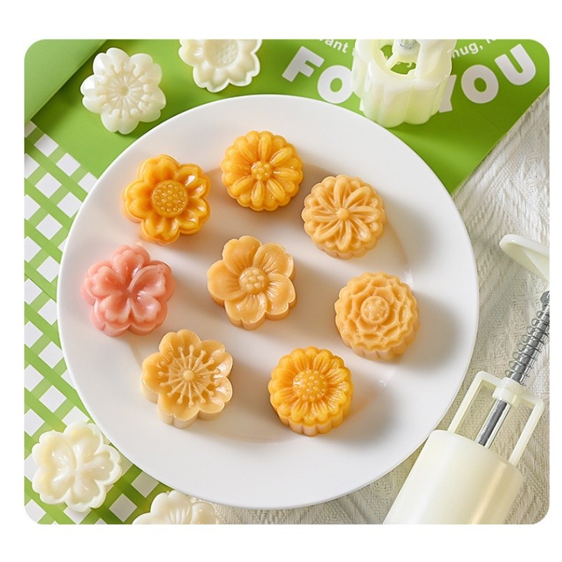 30g Mini Flower Moon Cake Mold Mung Bean Cake Daisy Sunflower Lotus Shape Cookie Stamp Mid-Autumn手压立体压花点心糕点烘焙磨具(2227L) - Image 9