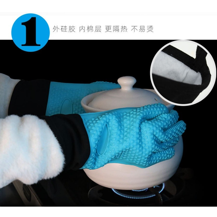 Double Layer Oven Gloves Heat Resistant Baking Gloves with Silicone and Cotton Kitchen Gloves Flexible隔热手套 微波炉硅胶(2182L) - Image 8
