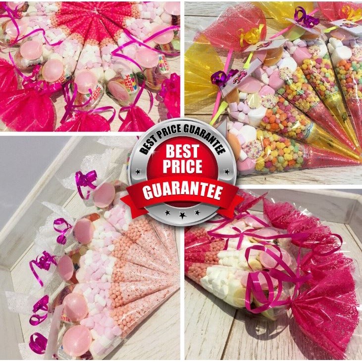 100pcs 18*37cm Large Cello Cone Sweet Treat Display Favor Gift Party Bags Clear Colour (2196L)