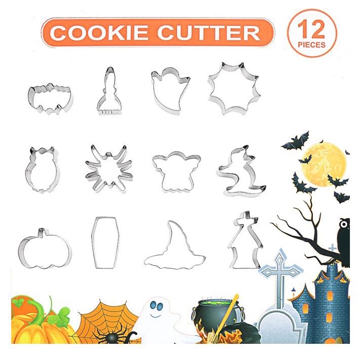 12pcs/set 3D DIY Halloween Metal Cookie Cutters Stainless Steel Fondant Biscuit Mould Pumpkin Mold (2386L) - Image 8