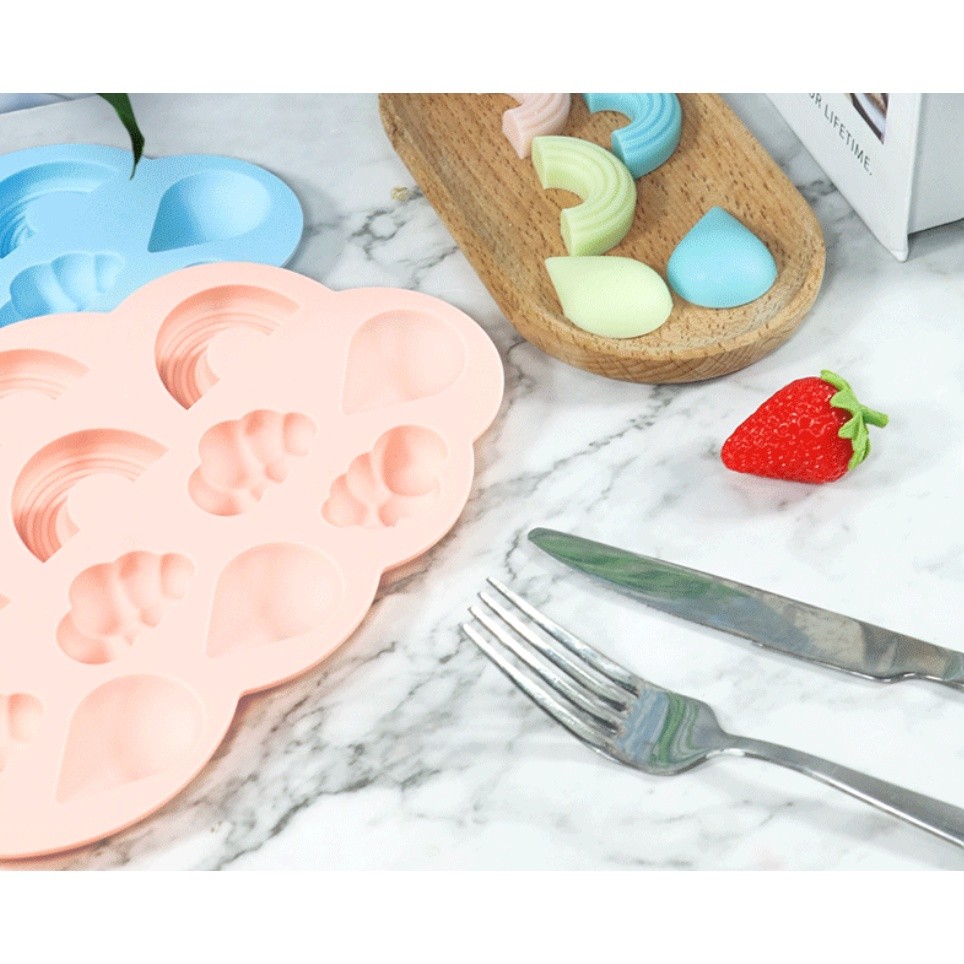 3D Rainbow Cloud Raindrop Silicone Mold 11-Cavity Rainbow Weather Shape DIY Baking Cake Chocolate Fudge彩虹云朵雨滴蛋糕模具(2282L)
