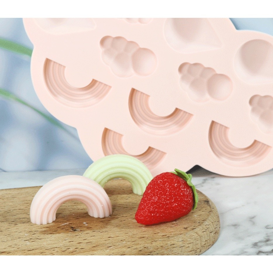 3D Rainbow Cloud Raindrop Silicone Mold 11-Cavity Rainbow Weather Shape DIY Baking Cake Chocolate Fudge彩虹云朵雨滴蛋糕模具(2282L) - Image 5