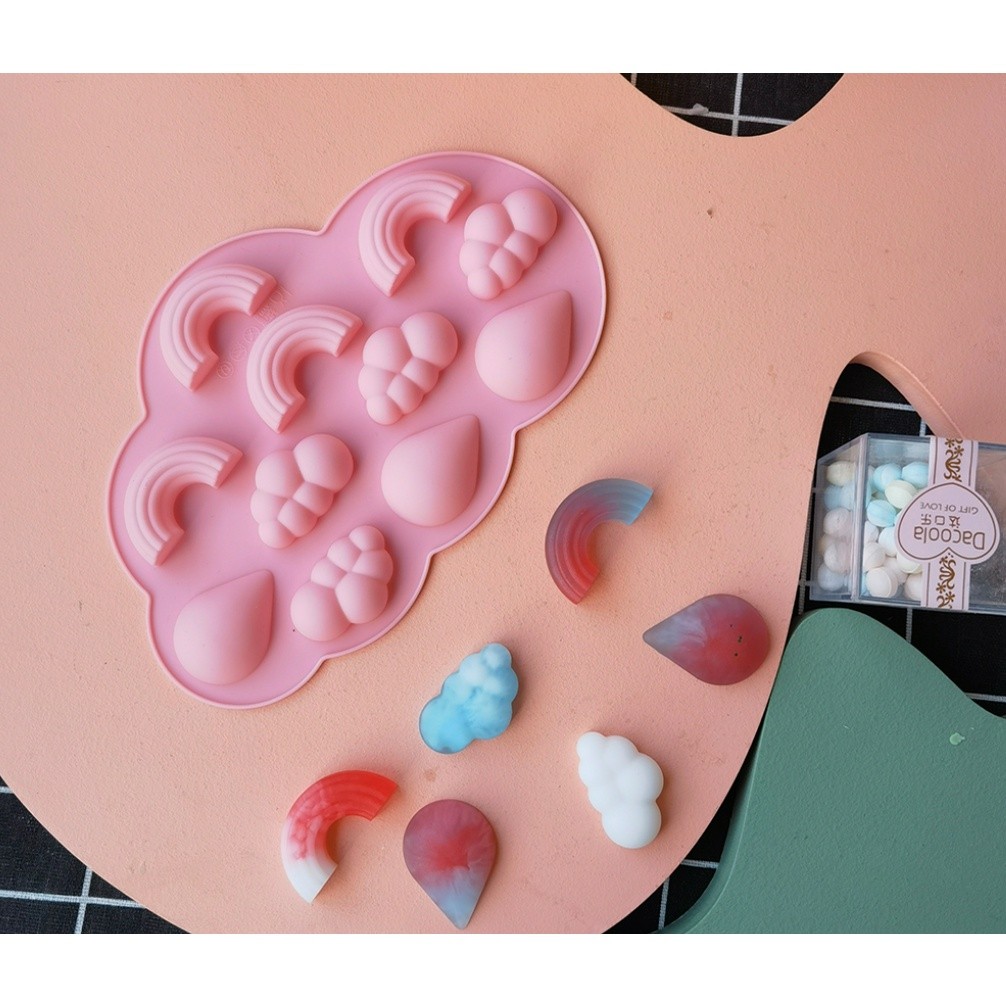 3D Rainbow Cloud Raindrop Silicone Mold 11-Cavity Rainbow Weather Shape DIY Baking Cake Chocolate Fudge彩虹云朵雨滴蛋糕模具(2282L) - Image 8