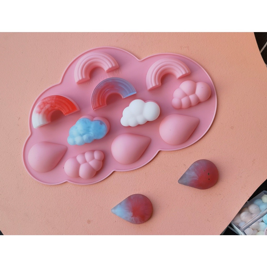 3D Rainbow Cloud Raindrop Silicone Mold 11-Cavity Rainbow Weather Shape DIY Baking Cake Chocolate Fudge彩虹云朵雨滴蛋糕模具(2282L) - Image 9