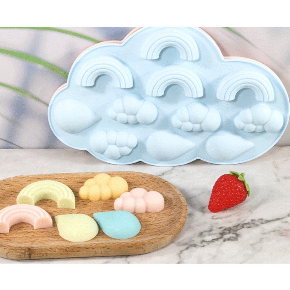 3D Rainbow Cloud Raindrop Silicone Mold 11-Cavity Rainbow Weather Shape DIY Baking Cake Chocolate Fudge彩虹云朵雨滴蛋糕模具(2282L) - Image 10