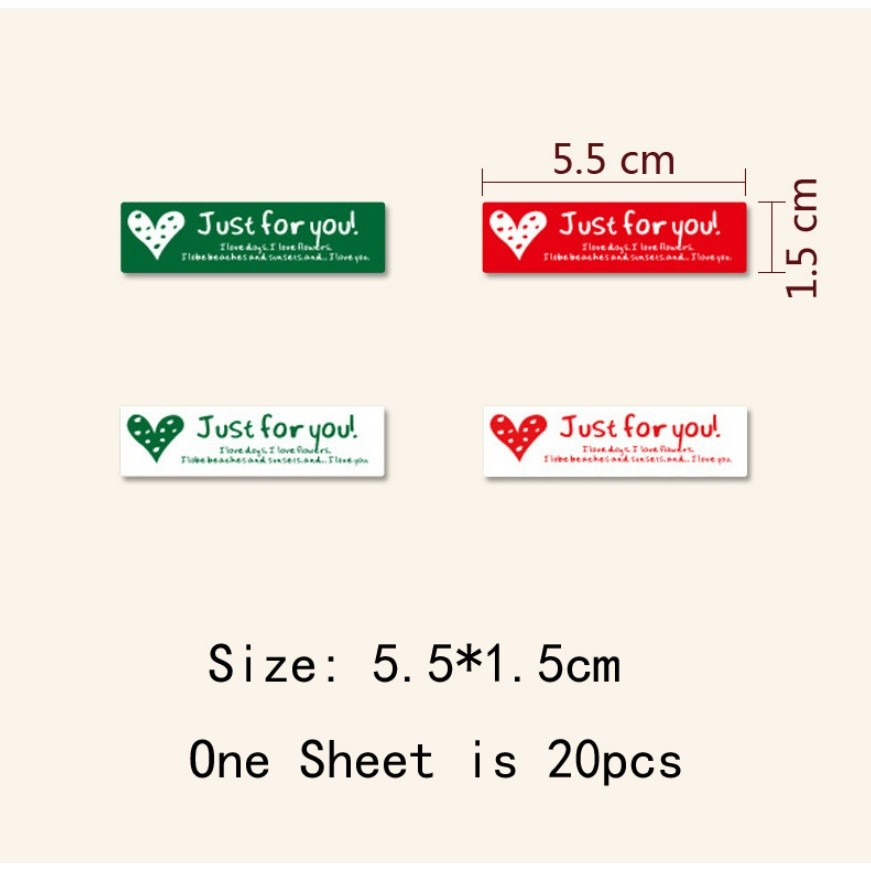 20pcs/1Sheet Just For You Stickers Red Decorative Seal Labels For Handmade Goods,envelope 标签贴红绿爱心(2289L) - Image 9