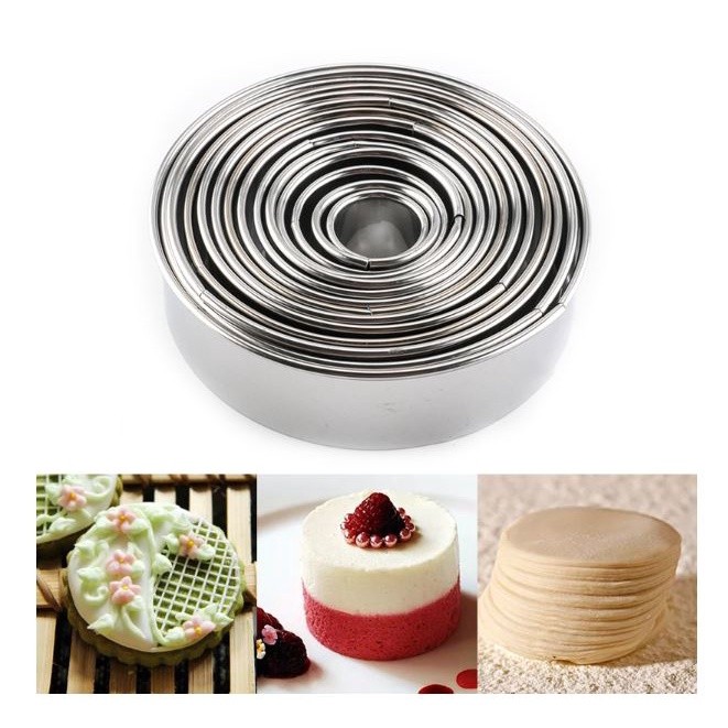 14pcs/Set Stainless Steel Round Cookie Mould Practical Biscuit Cutters Circle DIY Mousse Cake Dessert Pastry Deco(2314L)