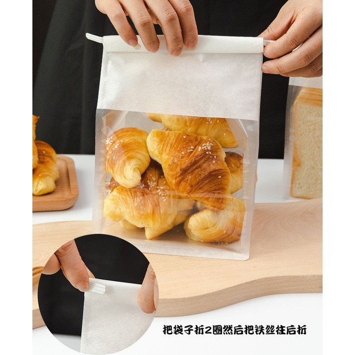1pc Iron Wire Curled Toast Bread Packaging Bags Baking Biscuit Oil Proof Paper吐司面包铁丝自封纸袋(2320L) - Image 7