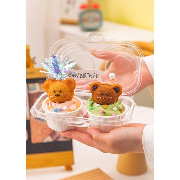 1pc Small cups cupcake box Clear pastry bag portable纸杯蛋糕包装盒(2329L)