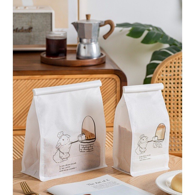 1pc Transparent Toast Bread Packaging Bag Food Grade Kraft Paper Breakfast Croissant Rolled-edge Wire 开窗透明面包袋(2338L)