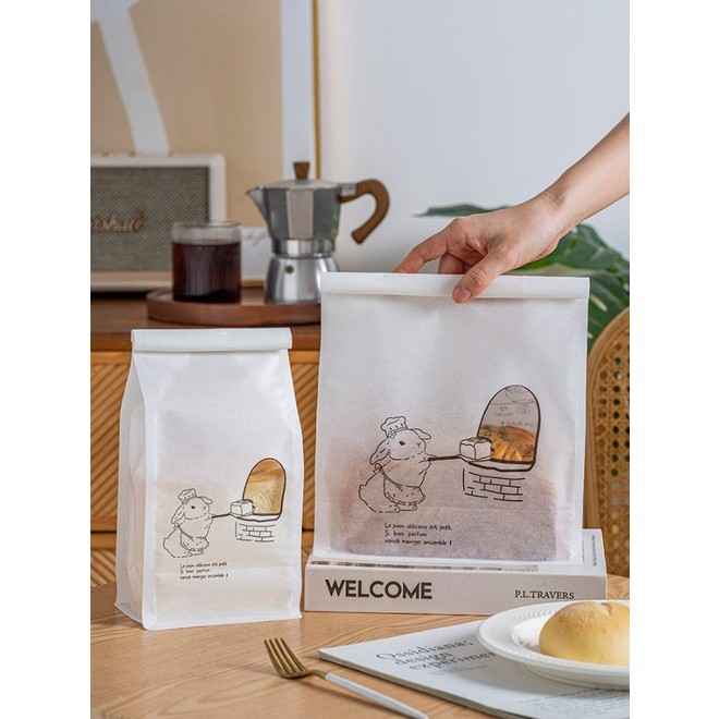 1pc Transparent Toast Bread Packaging Bag Food Grade Kraft Paper Breakfast Croissant Rolled-edge Wire 开窗透明面包袋(2338L) - Image 3