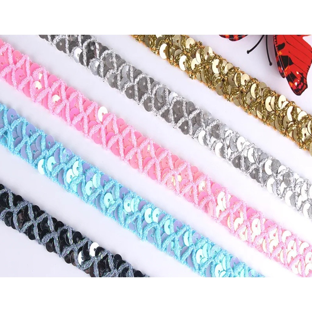 1yard 15mm Sequin Ribbon Lace Trimming Fabric Clother For Dress Clothes Headdress Bridal DIY Craft Sewing 亮片花边(2760L)