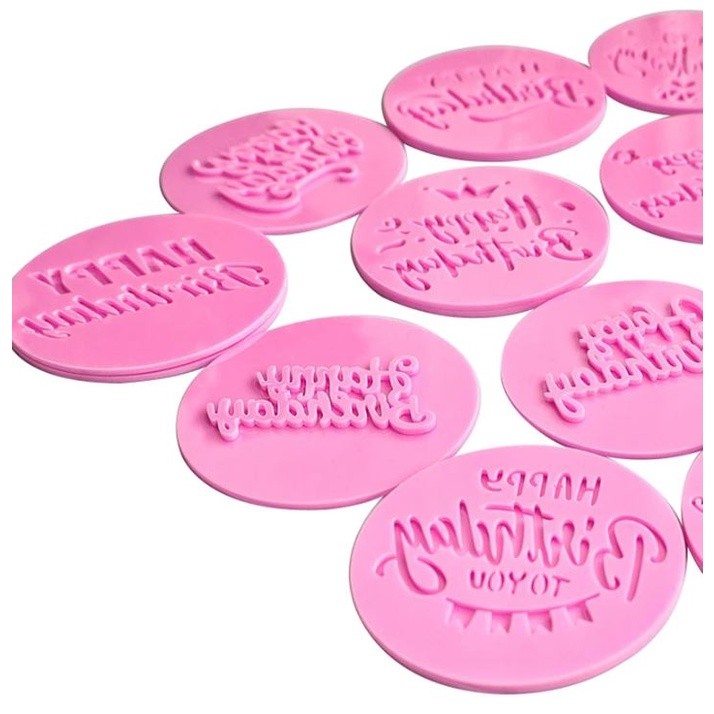 Acrylic Cookie Embosser Mold Happy Birthday Pattern Cake Stencil Fondant Icing Biscuit Mold Baking生日快乐凹凸蛋糕压模(2601L) - Image 3