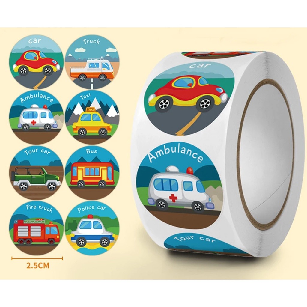 500pcs Vehicle Thank You Stickers Cute Cartoon Ambulance Taxi Teacher Reward Sticker for Kids 卡通拖拉机小汽车不干胶(2742L)