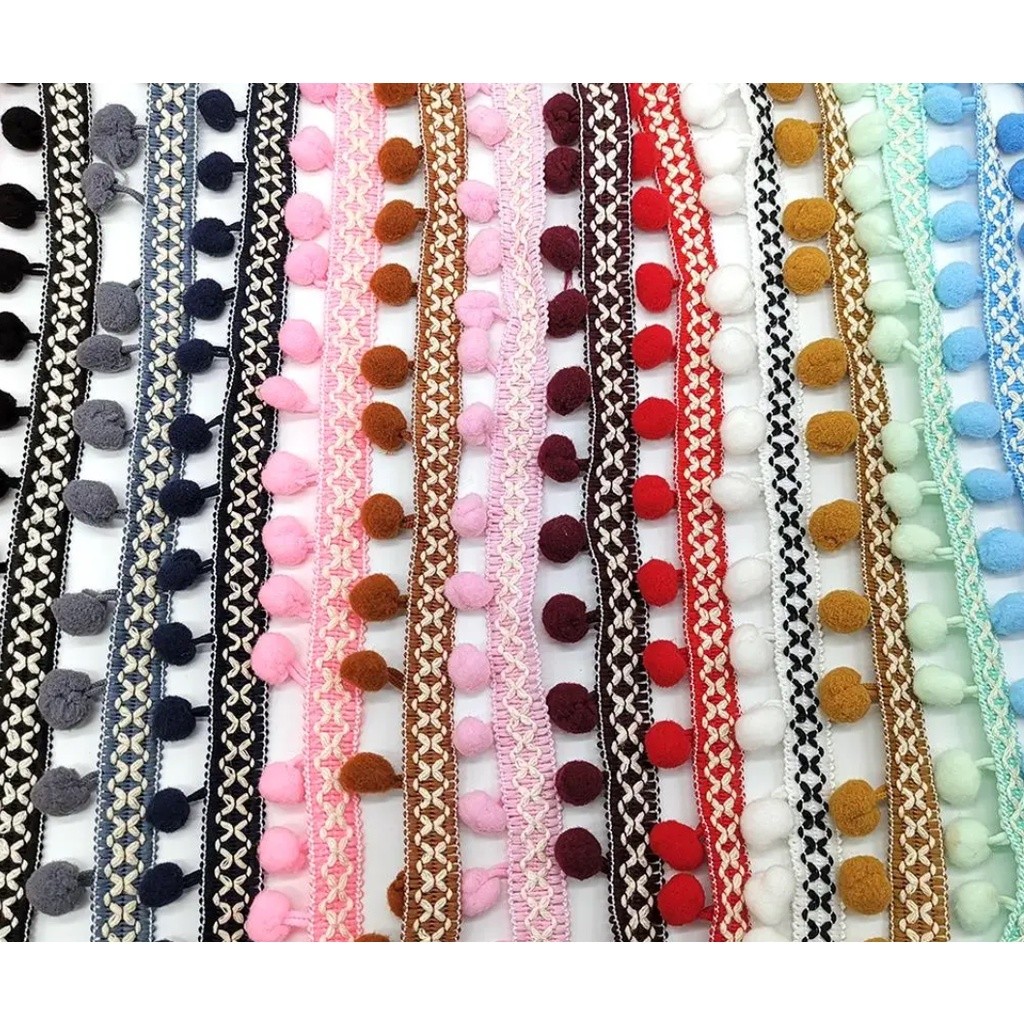 1yard Pom Pom Trim Lace Fabric Sewing Accessories Pompons Trim tassel Ball Fringes Ribbon Sewing Lace 彩色毛球花边(2671L)