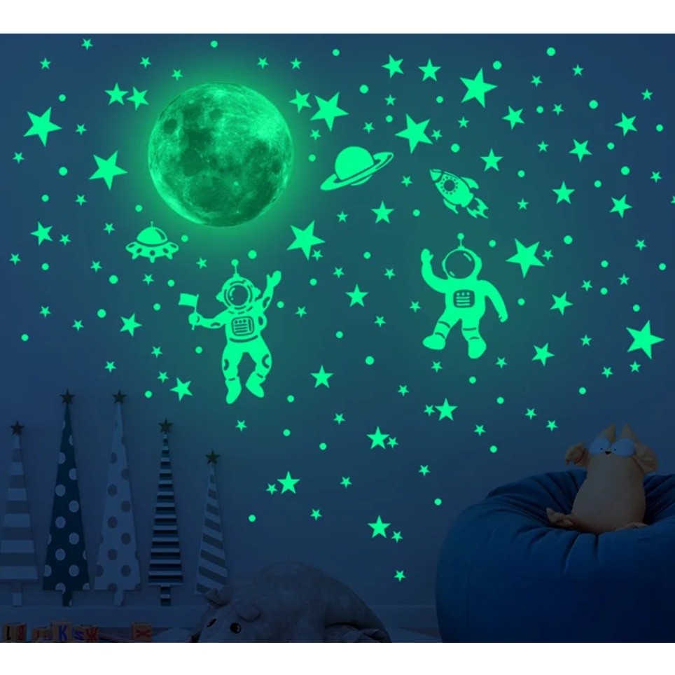 100 Pcs Glow In The Dark Luminous Stars Fluorescent Noctilucent Plastic Wall Sticker Kids 星星夜光贴片(2506L)