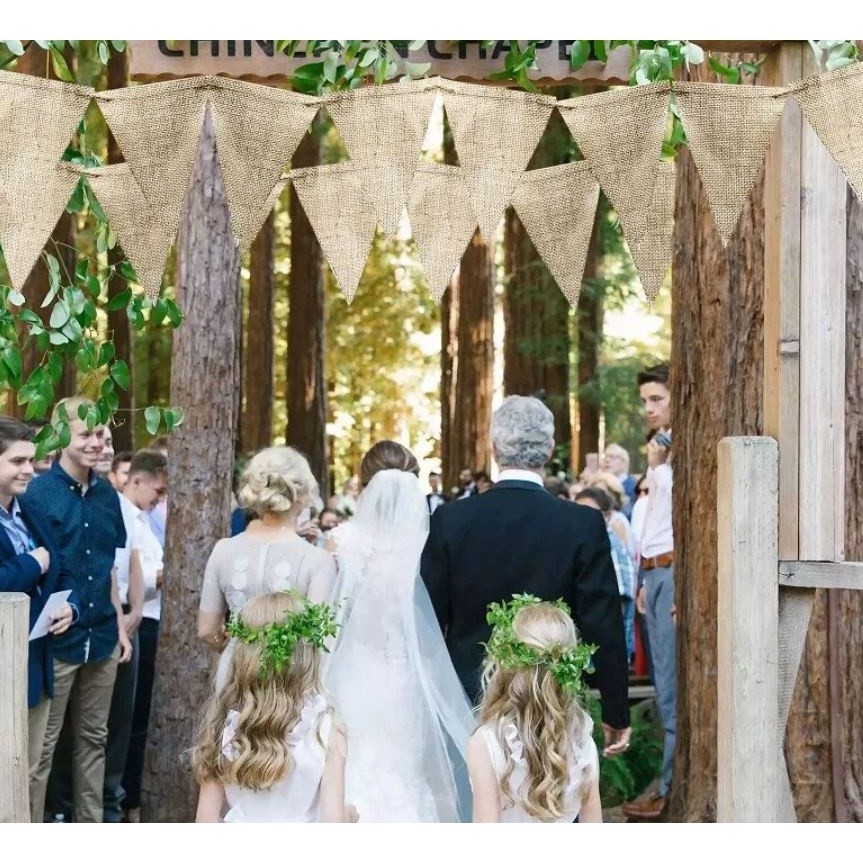 2.8M 13 Flags Vintage Jute Hessian Burlap Bunting Banner Wedding party Photography Props Celebration Party Decor(2497L) - Image 3