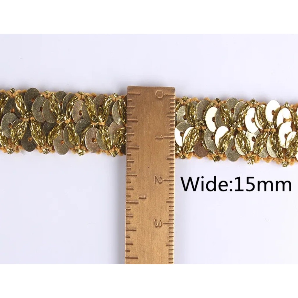 1yard 15mm Sequin Ribbon Lace Trimming Fabric Clother For Dress Clothes Headdress Bridal DIY Craft Sewing 亮片花边(2760L) - Image 4