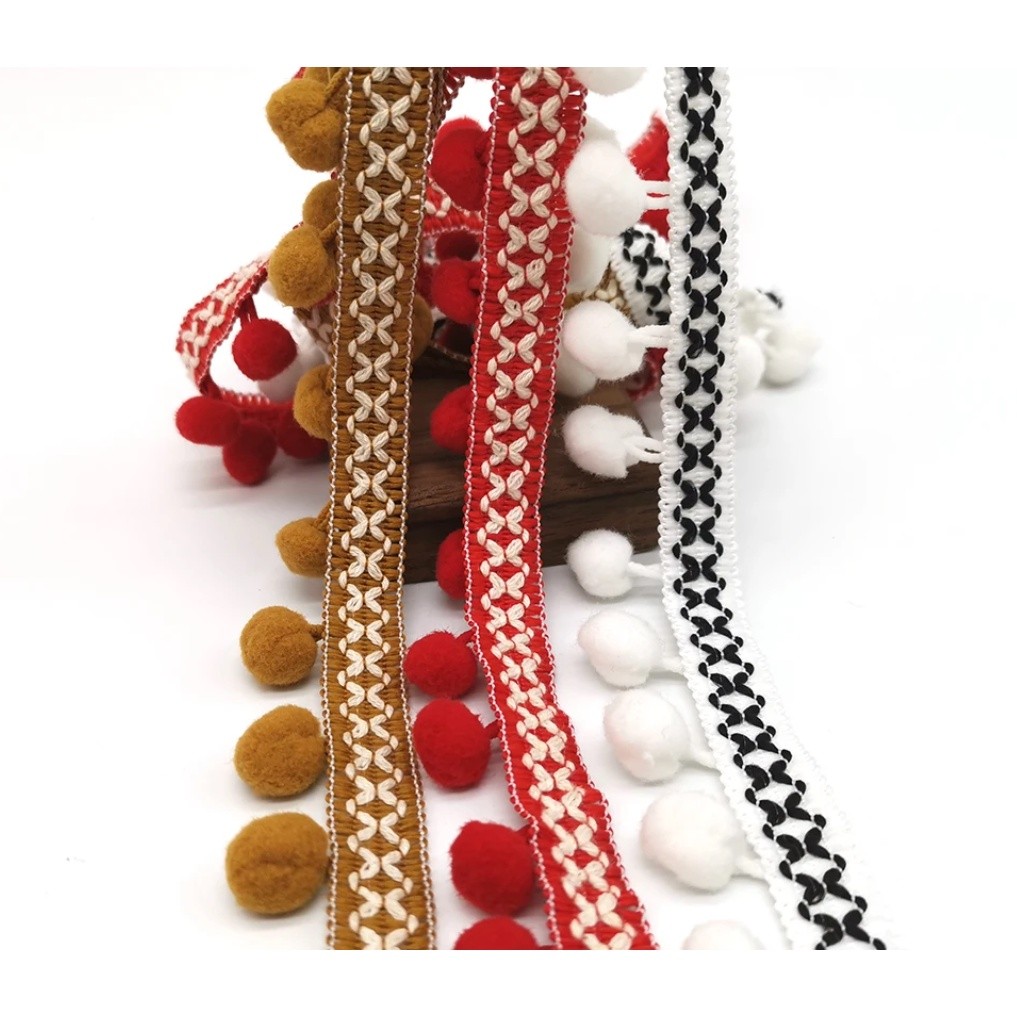 1yard Pom Pom Trim Lace Fabric Sewing Accessories Pompons Trim tassel Ball Fringes Ribbon Sewing Lace 彩色毛球花边(2671L) - Image 5