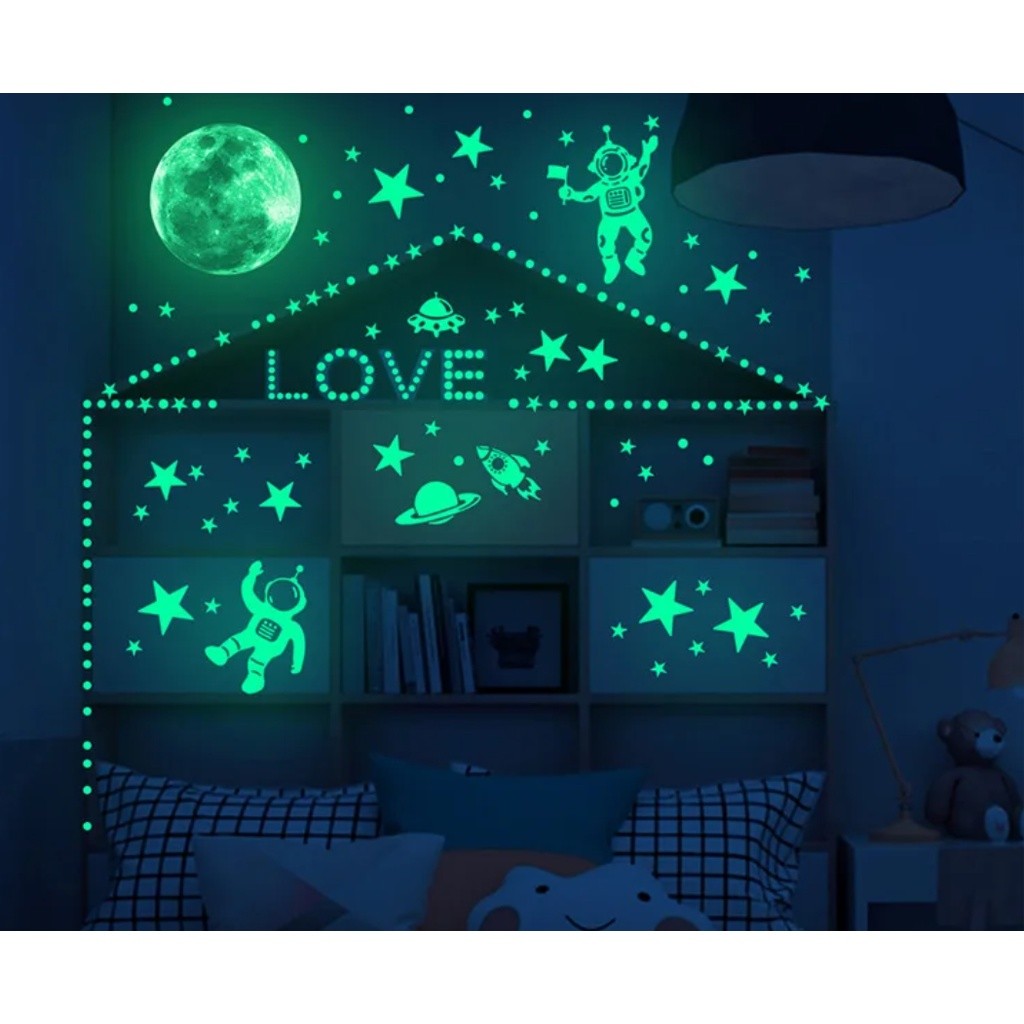 100 Pcs Glow In The Dark Luminous Stars Fluorescent Noctilucent Plastic Wall Sticker Kids 星星夜光贴片(2506L) - Image 3