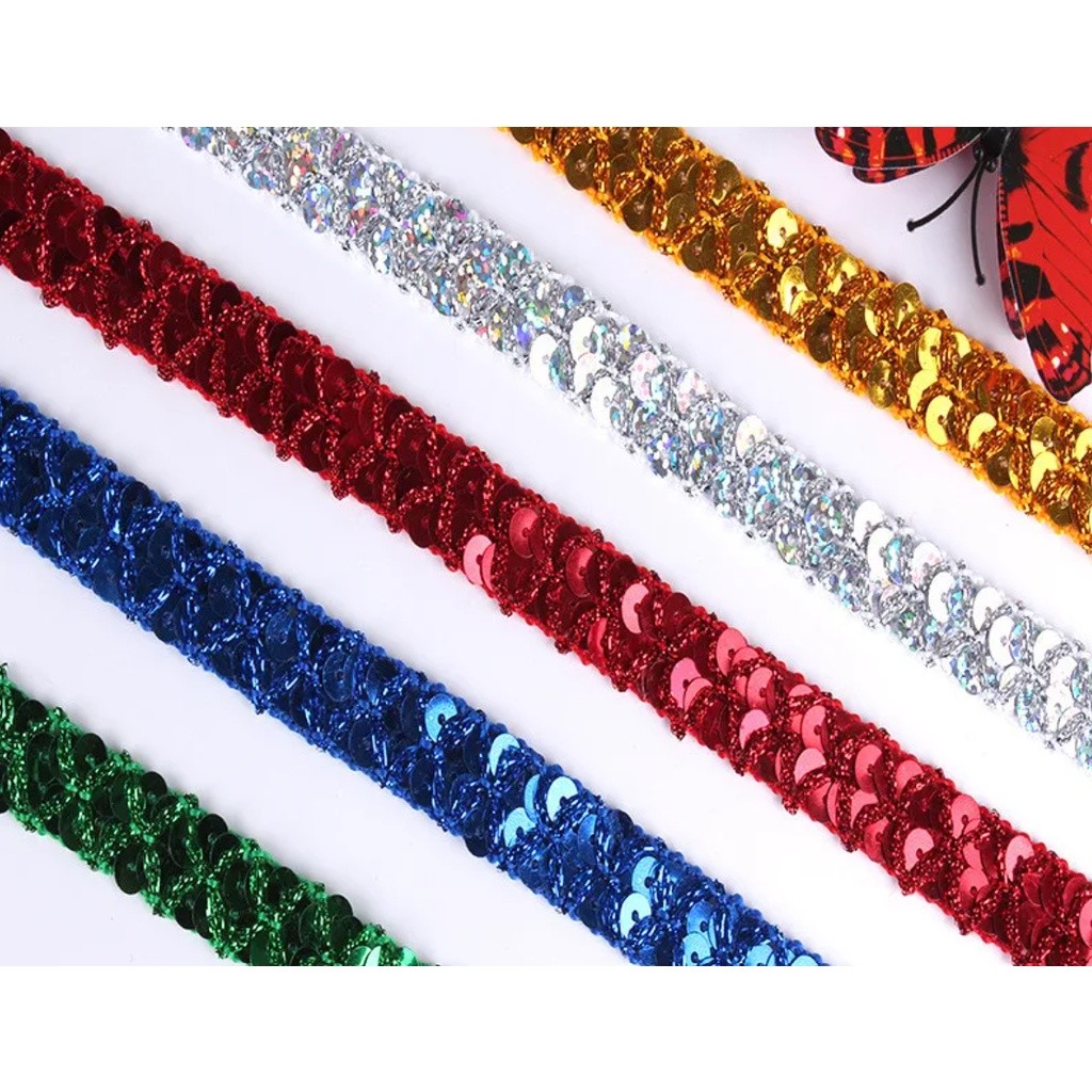 1yard 15mm Sequin Ribbon Lace Trimming Fabric Clother For Dress Clothes Headdress Bridal DIY Craft Sewing 亮片花边(2760L) - Image 2