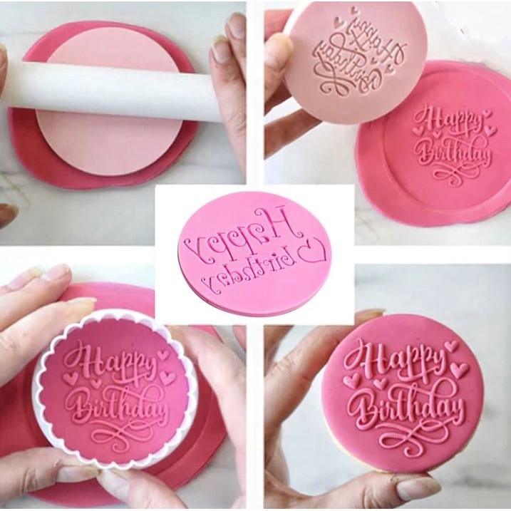 Acrylic Cookie Embosser Mold Happy Birthday Pattern Cake Stencil Fondant Icing Biscuit Mold Baking生日快乐凹凸蛋糕压模(2601L)
