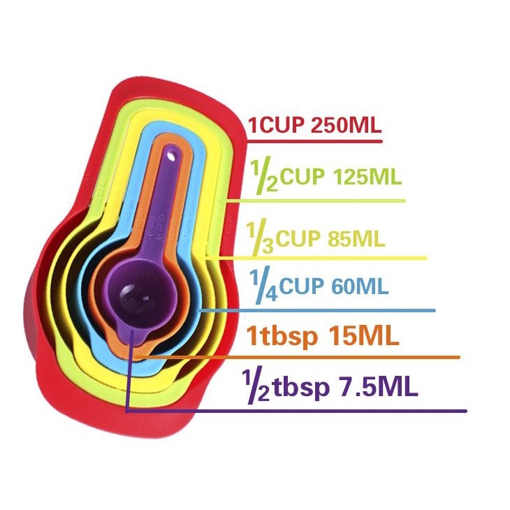 DIY Colored Plastic 6-piece Rainbow Measuring Cup and Spoon Set Combination with Scale Measuring Spoon Baking(2367L) - Image 6