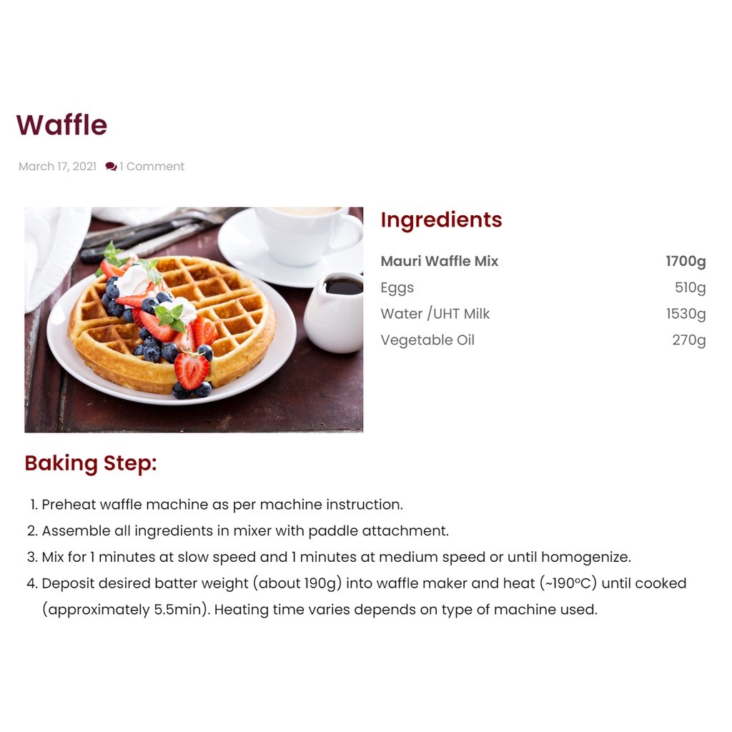 AB MAURI CRISPY WAFFLE MIX 1KG / TEPUNG WAFFLE SEGERA | 威化饼粉 | WAFFLE PREMIX (2640L)