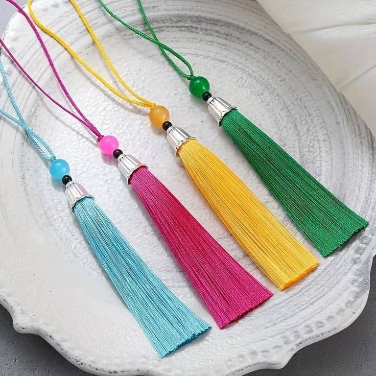 Bookmark Tassel Hanging Tassel with Silver Cap Colored Beads High Quality Beauty Decoration DIY Jewelry Craft (2730L) - Image 2