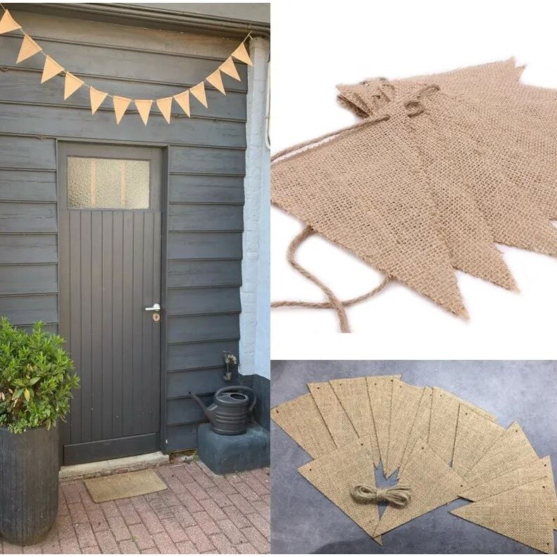 2.8M 13 Flags Vintage Jute Hessian Burlap Bunting Banner Wedding party Photography Props Celebration Party Decor(2497L)
