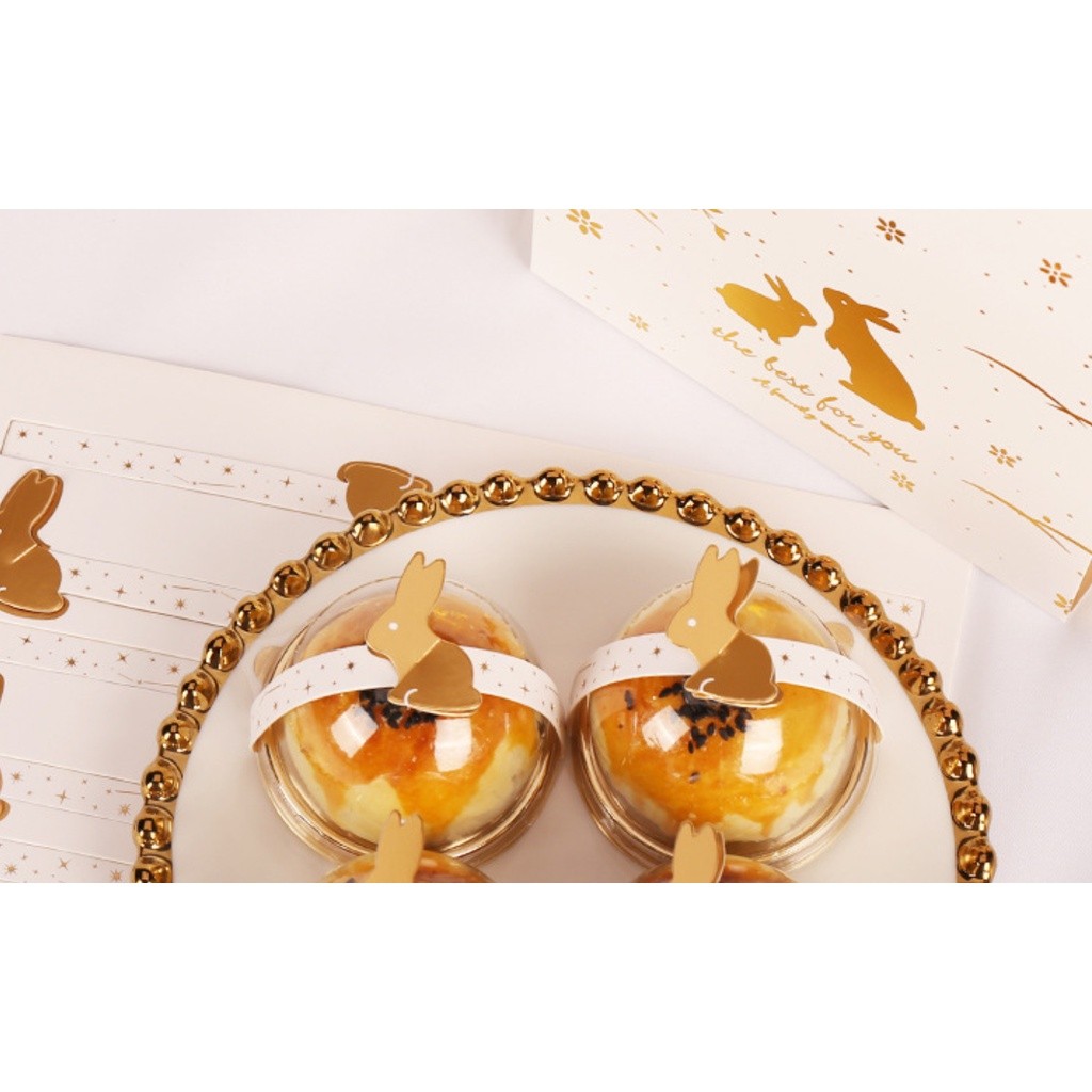 1sheet for Mooncake Rabbit Seal Stickers Egg Yolk Crisp Packaging Box Sticker Rabbit Paper Card 烫金兔子对卡贴纸封口贴(2402L) - Image 5