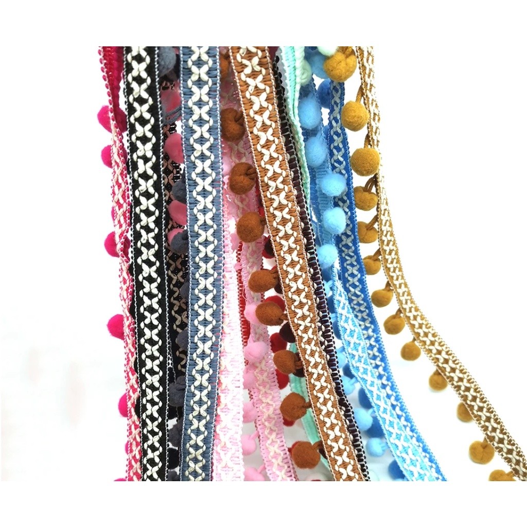 1yard Pom Pom Trim Lace Fabric Sewing Accessories Pompons Trim tassel Ball Fringes Ribbon Sewing Lace 彩色毛球花边(2671L) - Image 3