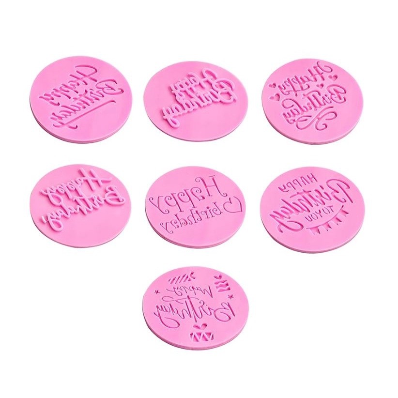 Acrylic Cookie Embosser Mold Happy Birthday Pattern Cake Stencil Fondant Icing Biscuit Mold Baking生日快乐凹凸蛋糕压模(2601L) - Image 4