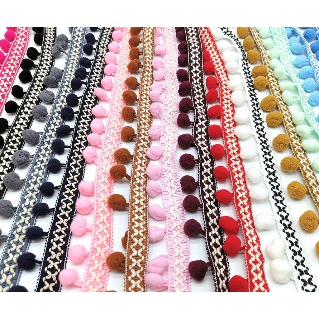 1yard Pom Pom Trim Lace Fabric Sewing Accessories Pompons Trim tassel Ball Fringes Ribbon Sewing Lace 彩色毛球花边(2671L) - Image 2