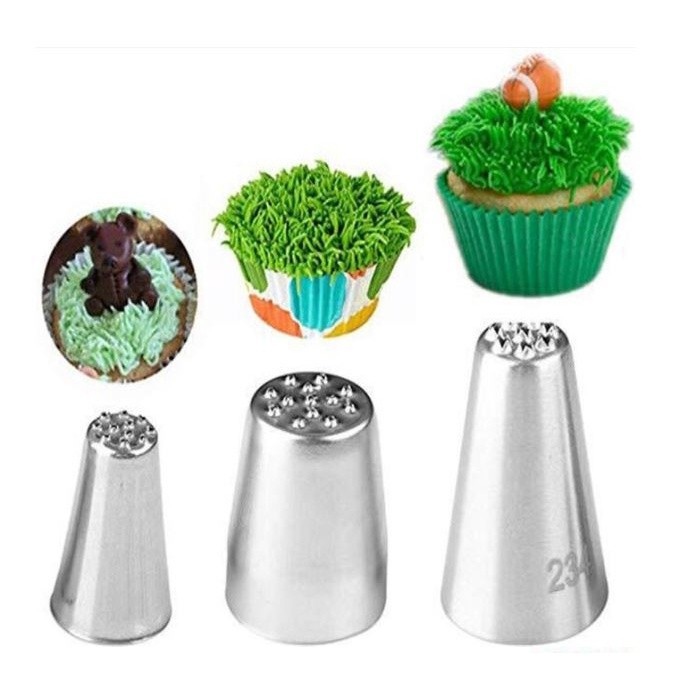 3Pc Stainless steel cream decoration mouth Small grass shape cream nozzle Baking tools Grass Cream Icing Decor(2453L)