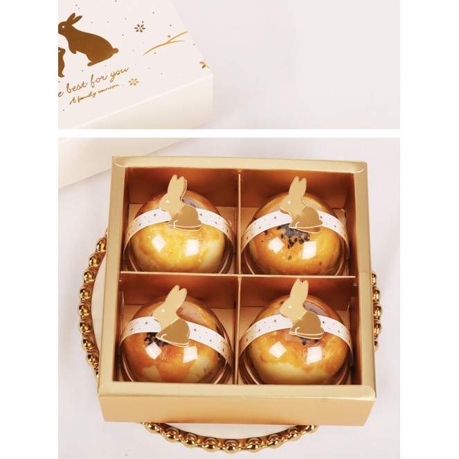 1sheet for Mooncake Rabbit Seal Stickers Egg Yolk Crisp Packaging Box Sticker Rabbit Paper Card 烫金兔子对卡贴纸封口贴(2402L) - Image 6