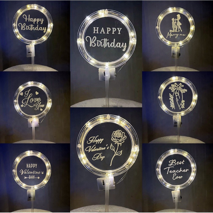 New LED Night Light Flashing Happy Birthday Cake Topper Luminous Rose for Valentine Day Wedding 带灯发光蛋糕装饰(2589L) - Image 3