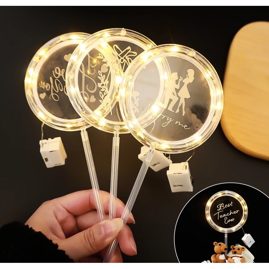 New LED Night Light Flashing Happy Birthday Cake Topper Luminous Rose for Valentine Day Wedding 带灯发光蛋糕装饰(2589L)