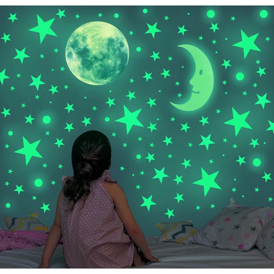 100 Pcs Glow In The Dark Luminous Stars Fluorescent Noctilucent Plastic Wall Sticker Kids 星星夜光贴片(2506L) - Image 4